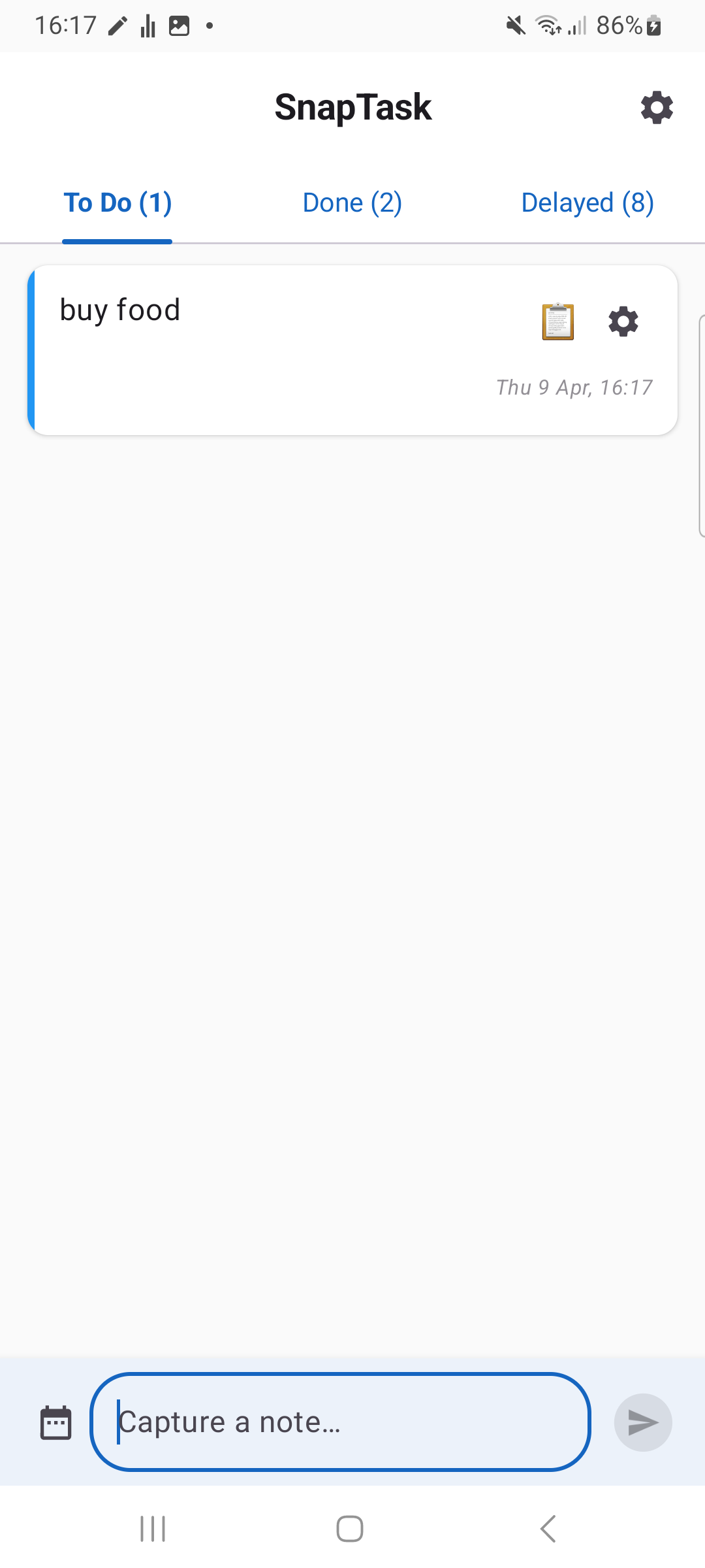 SnapTask inbox showing saved notes and tasks